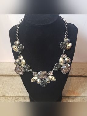 GUNMETAL Dramatic Statement Necklace Resin Gems